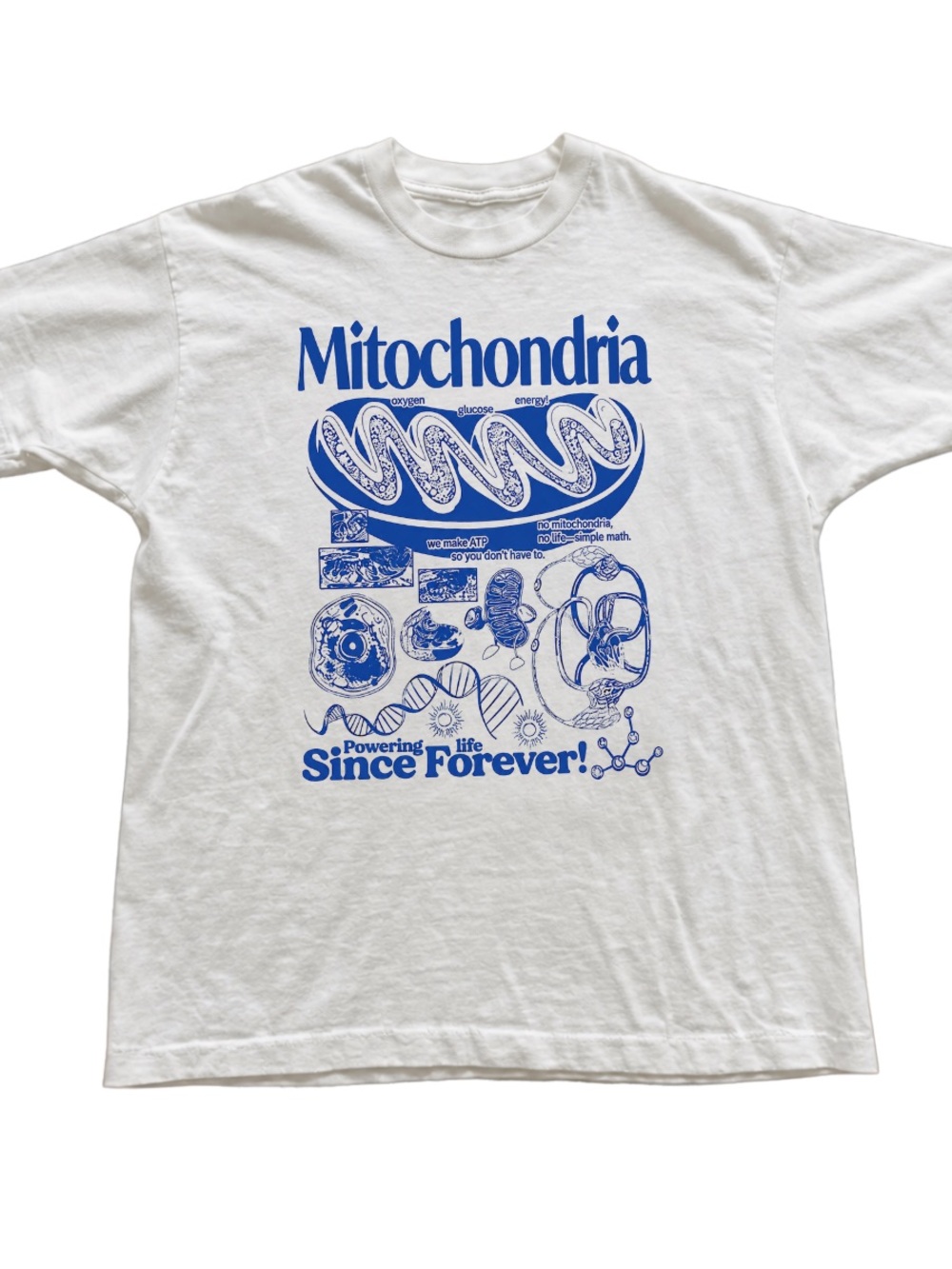 Gildan White Short Sleeve Tee with Blue Mitochondria Graphic